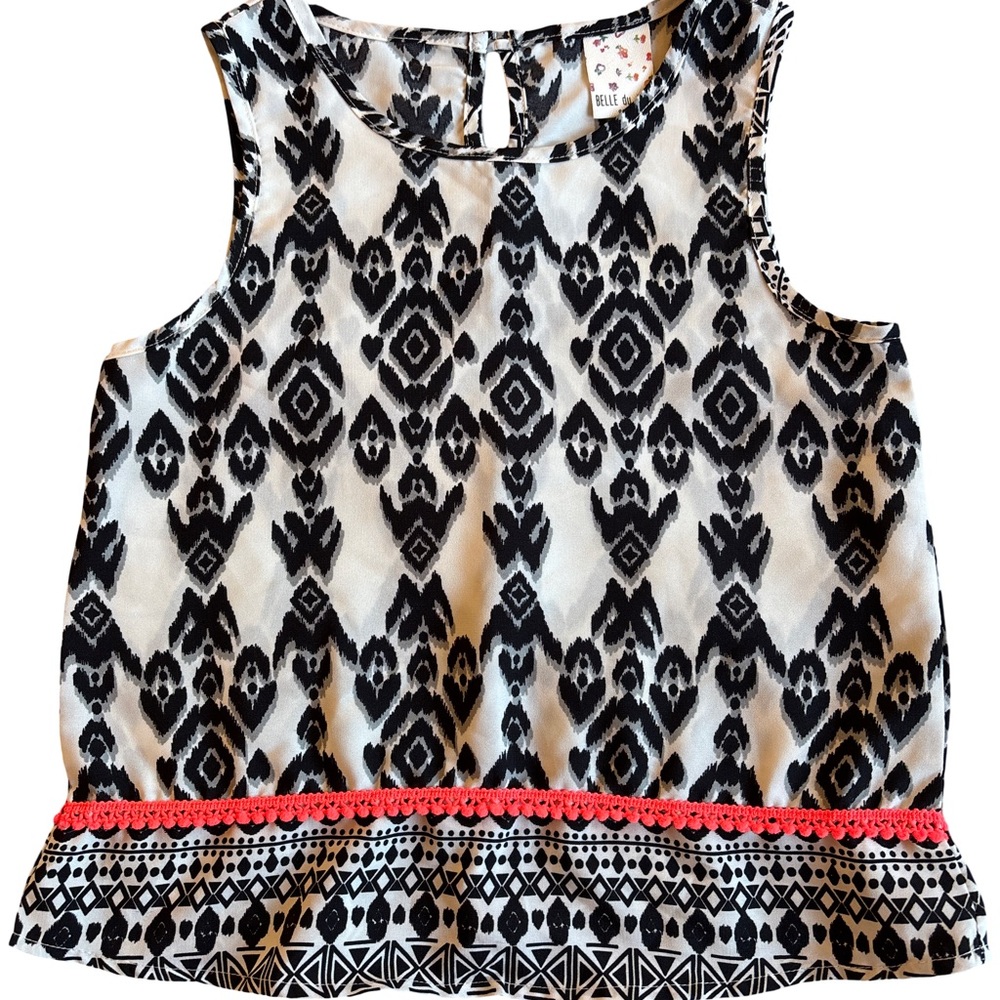 Belle Du Jour Black & White Patterned Tank  Pink Accent Medium (3 for $12 item)